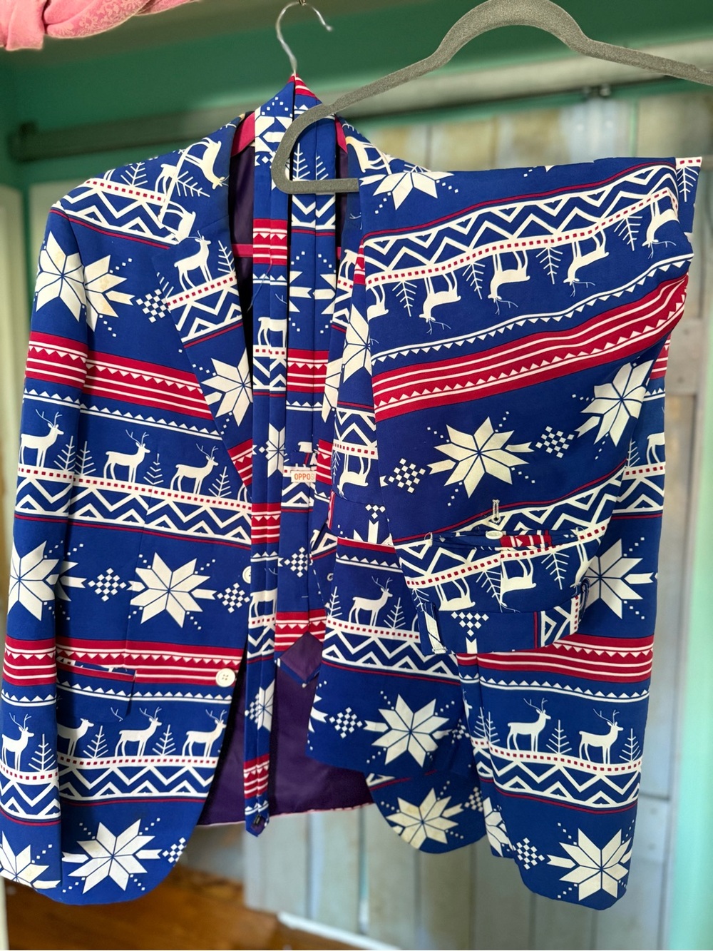 ❄️OppoSuits Purple Lined Holiday Jacket with Blue Pattern Panel